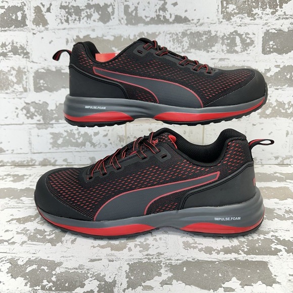 Puma Other - Puma Speed Safety Shoes Mens 10.5 Black Red Composite Toe Slip Resistance 644495